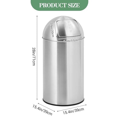 Garvee Cylindrical Commercial Trash Can, 13 gal/50 L Fingerprint-Proof Stainless Steel Garbage Can with Push Lid, Heavy Duty Tall Waste Bin with Removable Inner Bucket for Outdoor, Commercial Use - size: Medium