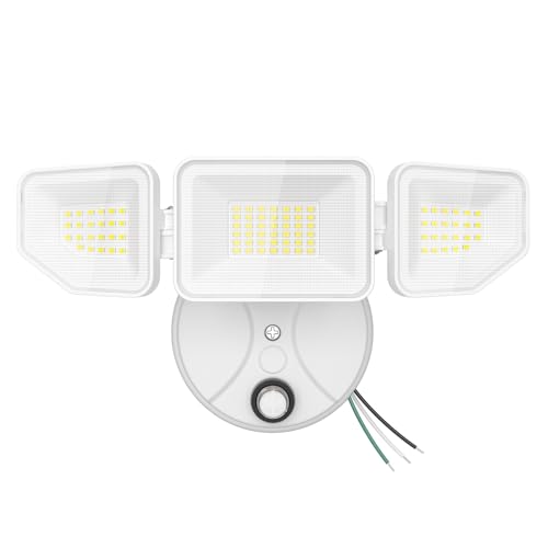 65W Dusk to Dawn Flood Lights Outdoor, 6500LM LED Outdoor Light, IP65 Waterproof, 6500K Daylight, 3 Adjustable Heads LED Security Light with Photocell for Yard Garage Porch White - color: White