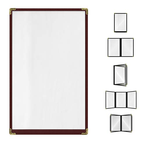 Goodsmart Restaurant Menu Covers – 25 Pack Burgundy 2-View, Top-Loading Menu Holders, Vinyl & Plastic Café Menu Covers, Clear Menu Sleeves, Fits 8.5" x 14", Leather-Style Design, Gold Corners - color: Burgundy, size: 1 Page / 2 Views - 8.5" x 14"