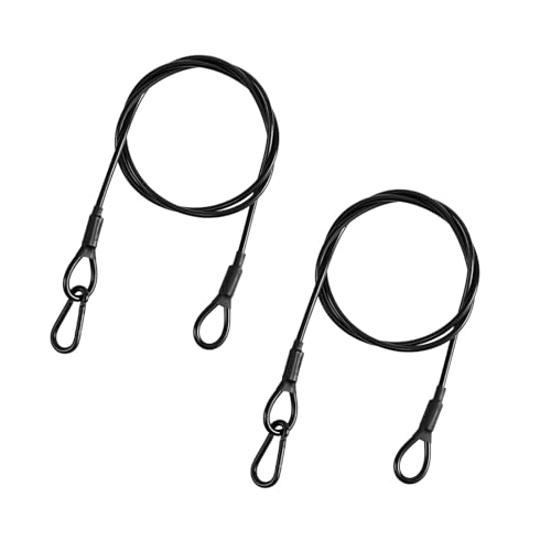 2-Pack Safety Security Cables for DJ Stage Lighting, 2ft Stainless Steel Cable with 5/32" Diameter, Black Ropes with Loops and Carabiner for Safe Attachment - size: 5/32"+2ft+2pcs