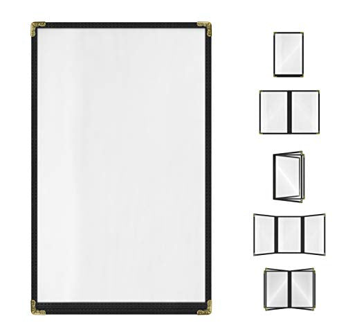 Goodsmart Restaurant Menu Covers – 25 Pack Black 2-View, Top-Loading Menu Holders, Vinyl & Plastic Café Menu Covers, Clear Menu Sleeves, Fits 8.5" x 14", Leather-Style Design, Gold Corners - color: Black, size: 1 Page / 2 Views - 8.5" x 14"