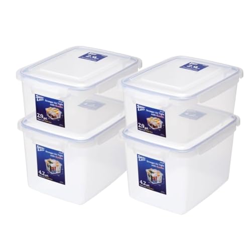 Lustroware Large Food Storage Containers with Lids, Set of 4 Airtight BPA-Free Latching Storage Bins with 4-Side Locking Lids for Rice, Flour, Pet Food and Pantry, Made in Japan