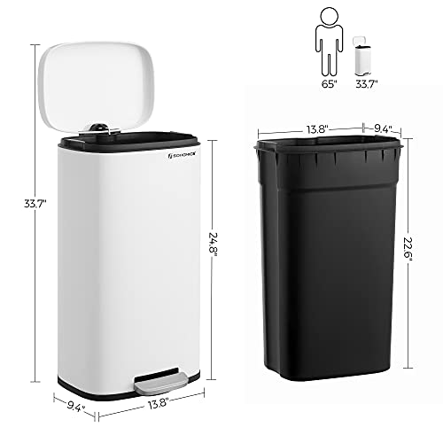 SONGMICS 8 Gallon (30 L) Trash Can, Stainless Steel, Step-On Pedal - color: White, size: 8 Gal.
