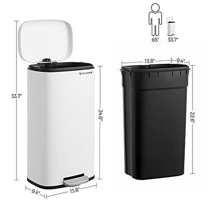 SONGMICS 8 Gallon (30 L) Trash Can, Stainless Steel, Step-On Pedal - color: White, size: 8 Gal.