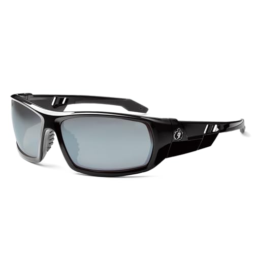 Ergodyne Skullerz ODIN Safety Glasses Sunglasses, Impact Resistant Z87.1+ - color: Black Frame, Silver Mirror Lens