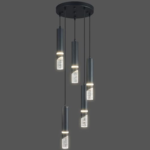 Modern Dimmable Led Pendant Lights Kitchen Island, Ideal for Living Room, Bedroom,Sink 30w LED Crystal Energy-Saving Hanging Lamp for Cozy Lighting (Black 5 Light) - size: 5-Light
