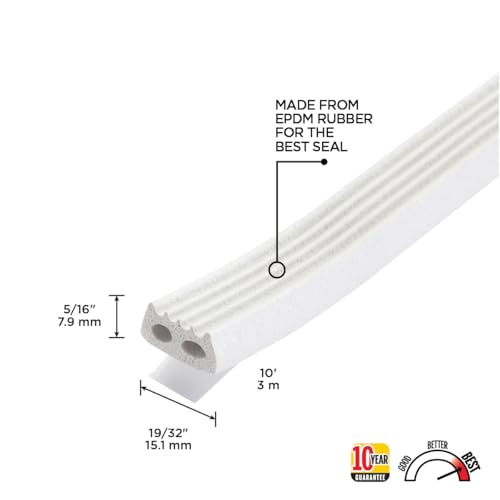 MD Building Rubber Window Seal for Large Gaps, White, 10ft - color: White, size: 5/16 in. x 19/32 in.