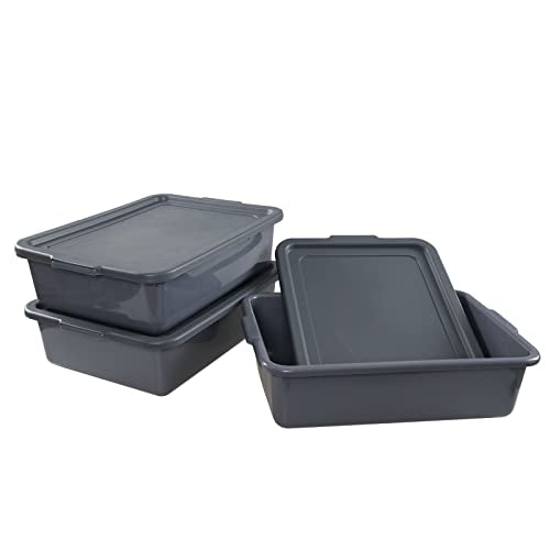 3-Pack 13 L Plastic Commercial Tote Box with Lid, Bus Tubs, Gray - color: gray, size: 13 L
