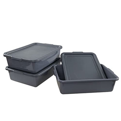 3-Pack 13 L Plastic Commercial Tote Box with Lid, Bus Tubs, Gray - color: gray, size: 13 L