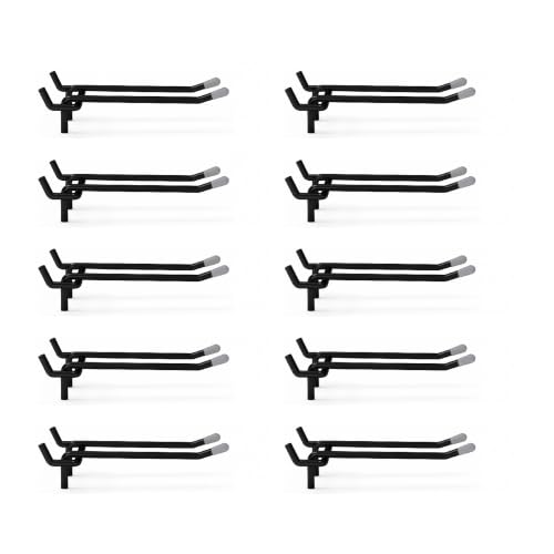 HUHOLE 10 Pack 4 Inch Double Arm Pegboard Hooks for 1/4" Peg Board - color: Black, size: 4 Inch
