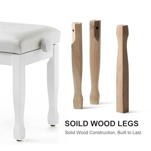 Adjustable Height Duet Piano Bench, Wooden Piano Stool with Waterproof Padded Cushion, Bench Seat for Vanity, Bedroom, Living Room, White - color: Duet-white