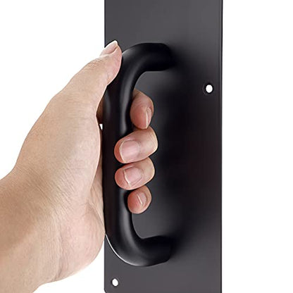 Sumnacon 2 Sets 12 Inch Stainess Steel Door Handles - Sturdy Door Pull Push Plates with Screws, Wall Mounted Pull Push Handles for Home Office Public, Black - color: Black