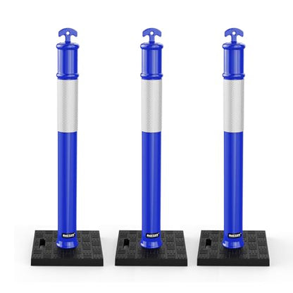 BATTIFE 45 Inch Traffic Safety Cones Delineator Posts with Base Blue 3 Pcs - color: Blue