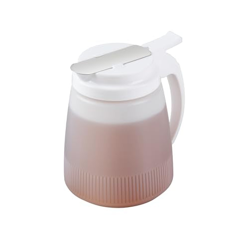 Restaurantware-Chef 101 32 Ounce All Purpose Syrup Dispenser, 1 Honey Dispenser - White Top, Stainless Steel Slide Cover, Plastic Pancake Syrup Bottle, Perfect For Diners, Restaurants, Home - color: White, size: 32 Ounces, style: 1 Count
