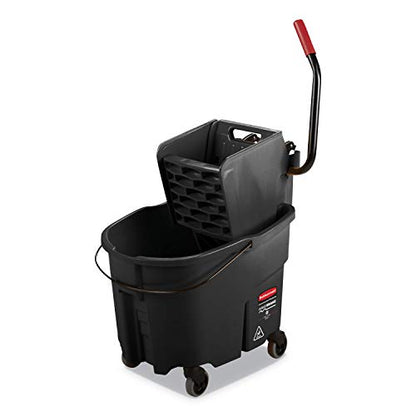 Rubbermaid Commercial Products WaveBrake 35 QT Side-Press Mop Bucket and Wringer Combo on Wheels with Dirty Water Bucket, Black, for Heavy-Duty Floor Cleaning - color: Black