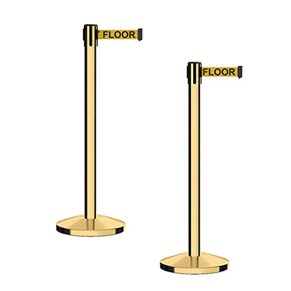 CCW Series RBB-100 Retractable Belt Barrier Stanchions, 2 Pack, 9 Ft - color: Yellow with "CAUTION - WET FLOOR" Black Letters, size: 9 Foot