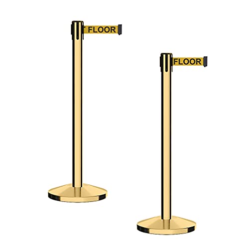 CCW Series RBB-100 Retractable Belt Barrier Stanchions, 2 Pack, 9 Ft - color: Yellow with "CAUTION - WET FLOOR" Black Letters, size: 9 Foot