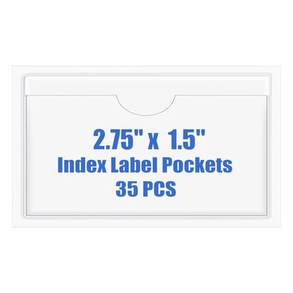 Origin-Joy 35 PCS Self Adhesive Index Card Pockets with Top Open, Clear Plastic Label Holder for Notes, Library and Business, Adhesive Label Pockets & Holder (2.75 x 1.5 inch) - size: 2.75 x 1.5 inch, style: Horizontal