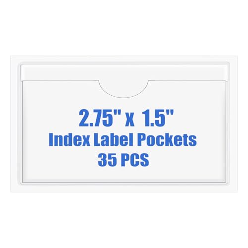 Origin-Joy 35 PCS Self Adhesive Index Card Pockets with Top Open, Clear Plastic Label Holder for Notes, Library and Business, Adhesive Label Pockets & Holder (2.75 x 1.5 inch) - size: 2.75 x 1.5 inch, style: Horizontal