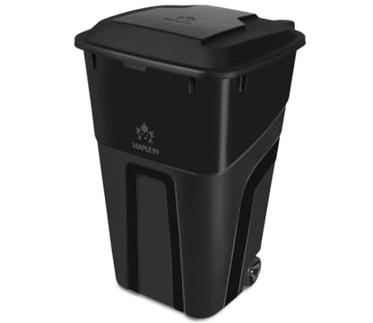 Outdoor Garbage Can with Lid, 32 Gallon Wheeled Large Trash Can, Snap Lid - color: Black