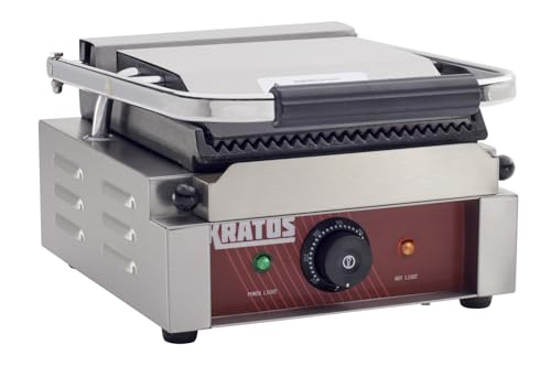 Kratos Commercial Electric Panini Sandwich Grill with Grooved Plates, 9" x 9" Cooking Surface, Commercial Countertop Panini Press, 120V, 1750W (29Y-017) - size: Small w/ Grooved Plates