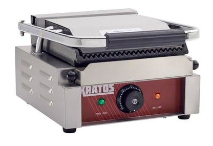 Kratos Commercial Electric Panini Sandwich Grill with Grooved Plates, 9" x 9" Cooking Surface, Commercial Countertop Panini Press, 120V, 1750W (29Y-017) - size: Small w/ Grooved Plates