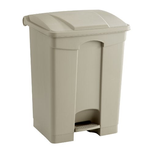 Safco Step On Plastic Trash Can with Foot Pedal, 17 Gallon Garbage Can for Kitchen, Indoor or Outdoor Use, Hands Free, Tan - color: Tan, size: 17 Gallon