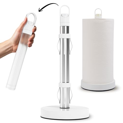 Stainless Steel Paper Towel Holder with Spray Pump – One-Handed Tear, Smart Traction System with Heavy Duty Suction Cups (White, Spray Pump) - color: White
