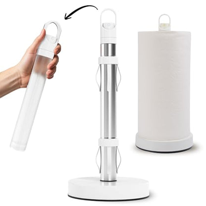 Stainless Steel Paper Towel Holder with Spray Pump – One-Handed Tear, Smart Traction System with Heavy Duty Suction Cups (White, Spray Pump) - color: White