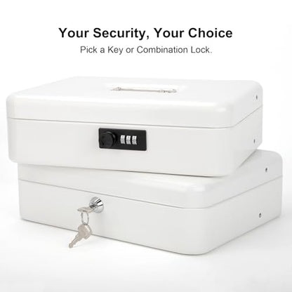 Jssmst Metal Cash Box with Money Tray and Lock, Portable Cash Drawer, 11.8" - color: White Key