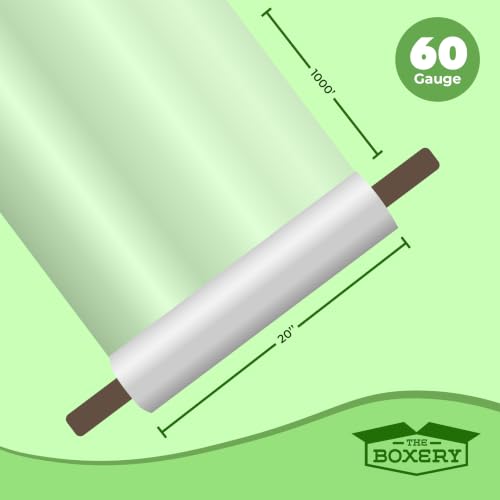 The Boxery 20" x 1000' -4 Rolls (4000ft Total) Cast Stretch Wrap with Handles – 60 Gauge Clear Film – Extended Core Hand Wrap for Smooth, Quiet, Heavy-Duty Wrapping