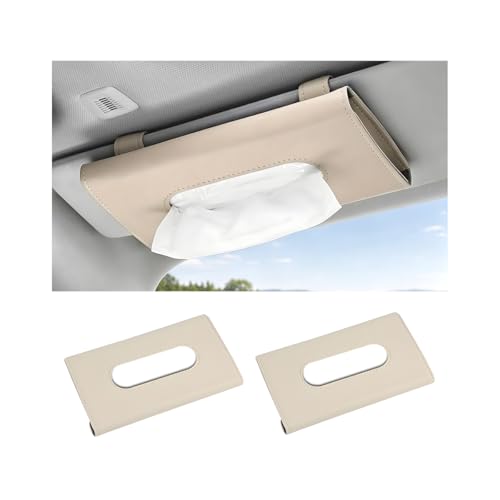 Car Tissue Holder, Rectangle Vehicle Sun Visor Napkin Case with Ergonomic Take Out Port, Automotive Interior Sunshade Tissue Box Organizer, Universal for SUV RV Truck (Khaki) - color: Khaki