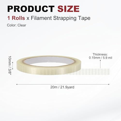 uxcell Filament Strapping Tape 3/8" x 21.9 Yards 5.9 Mil Heavy Duty Mesh - size: 3/8 Inch x 21.9 Yards 5.9 Mil