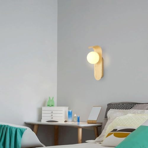 Mid Century Wall Sconce Walnut Texture Glass Globe Wall Lighting Wood Industrial Farmhouse Wall Light Bedside Indoor Retro Industrial Wall Mounted Lamp for Living Room Bedroom Bathroom - color: Log color