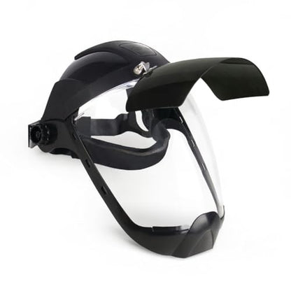 Sellstrom DP4 Face Shield - Lightweight Mask with High Impact Crown & Ratchet Headgear for Work, Grinding, Plasma/Flame Cutting - ANSI Z87.1 - Clear Anti Fog Polycarbonate Window - UV/IR Flip Up Visor - style: Shade 8 Infrared Visor W/ Chinguard