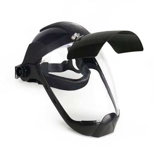 Sellstrom DP4 Face Shield - Lightweight Mask with High Impact Crown & Ratchet Headgear for Work, Grinding, Plasma/Flame Cutting - ANSI Z87.1 - Clear Anti Fog Polycarbonate Window - UV/IR Flip Up Visor - style: Shade 8 Infrared Visor W/ Chinguard