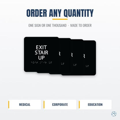 Alpha Dog Exit Stair Up Sign, 6x6 ADA Braille Sign, Black - color: Black, size: Exit Stair Up