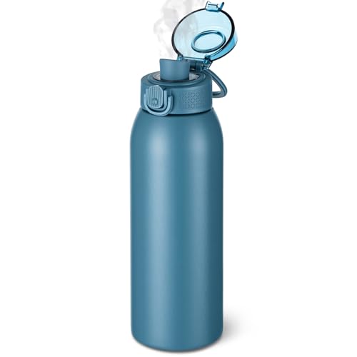 Insulated Water Bottle 24 oz with Dustproof Lid, Carry Handle & Tea Infuser, BPA-Free & Leakproof, Stainless Steel Water Bottles Ideal for Fitness, Hiking, Office & Outdoor Use (Navy Blue) - color: Navy Blue, size: 24 Ounces
