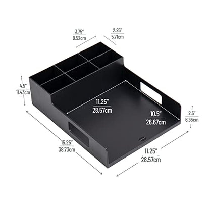 Mind Reader Utensil Napkin and Plate Organizer Tray, Countertop Caddy with 7 Compartments, Holds Plates up to 10.5 Inches, Breakroom and Buffet Organizer, Plastic, Black - size: Napkin & Plate Holder