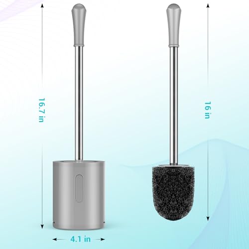 Toilet Brush and Holder Set, with Stainless Steel Handle Toilet Bowl Brush, Compact Toilet Scrubber Brush for Deep Cleaning Bathroom Restroom, Easy to Assemble-Grey - color: Gray