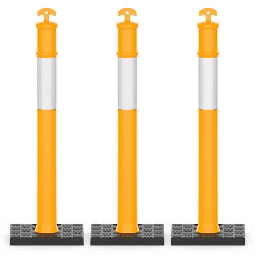 RoadHero 45 Inch Traffic Delineator Post Cones with Base, Yellow, 3 Pack - color: Yellow