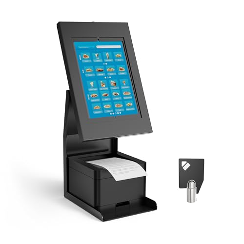 Mount-It! iPad Kiosk Stand with Printer Shelf, Locking Anti-Theft, Black - color: Black