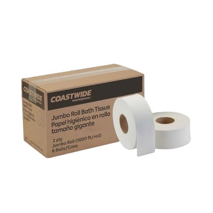 Coastwide Professional Recycled Jumbo Toilet Paper, 2-Ply, 6 Rolls - size: 1 Count (Pack of 6), style: 1,000 ft.