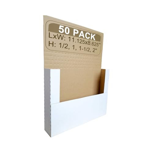 50 Pack Comic Book Shipping Box Mailers, 11 1/8×8 5/8×2" Height-Adjustable - color: White-50 Pack, size: 11.125x8.625x2''
