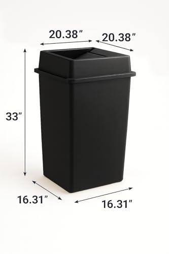 35 Gallon Black Square Plastic Trash Can with Lid Heavy Duty | Indoor Outdoor Commercial Waste Container with Optional Lid for Restaurants, Parks, Schools, Public Spaces - color: Black, size: 35 gallon with lid
