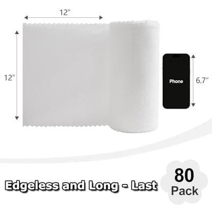 80 Pack Microfiber Cleaning Cloth Roll White Reusable Paper Towels 12"x12" Tear Away Cloth, Microfiber Towels for Cars, Wash Cloths, Lint Free Rags for House, Kitchen,Window,Cleaning Supplies - color: White