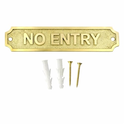 Solid Brass NO ENTRY Door Sign Plate with Screws, Decorative Wall Plaque for Home Office Shop Gate Warning Sign Indoor Outdoor Use 22 x 5 cm (NO ENTRY) - color: NO ENTRY