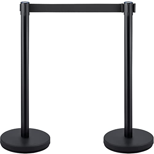 6PCS Stanchion Queue Post, Black 6.5ft Retractable Belt 36In Height, Stanchion Posts Queue Pole for Crowd Control Barriers