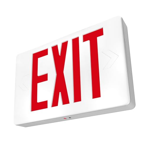 LFI Lights® Thin Exit Sign, UL 924 Listed, Red LED, White, 120-277VAC, Hardwired with Battery Backup, Wall, Ceiling or Side Mount, Optional Double Face and Knock Out Arrows LEDTRWBB