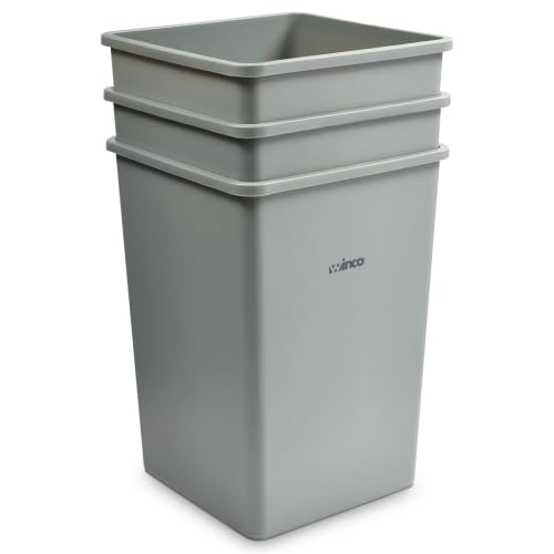 Winco 35 Gallon Gray Commercial Square Plastic Trash Can - color: Gray, size: 35 Gallon